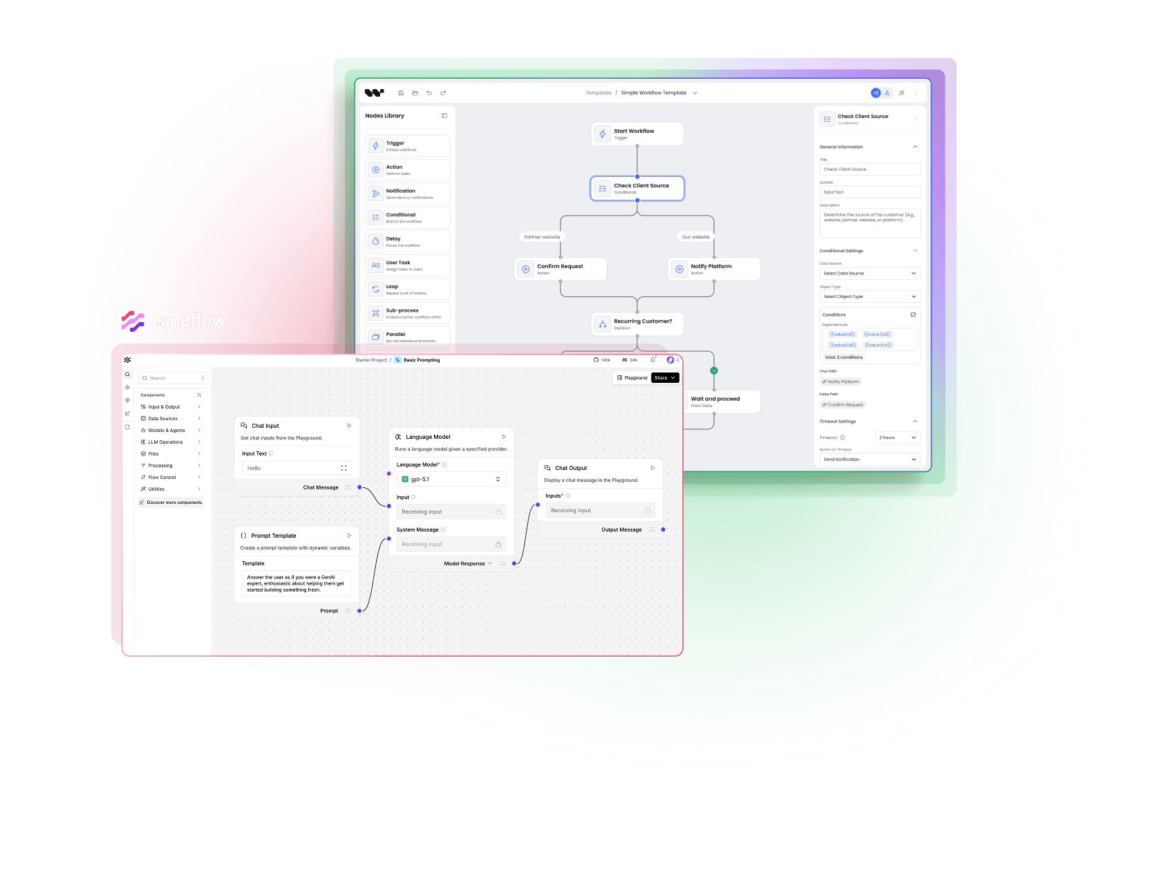 Interfejs Logic Forms z nakładającym się edytorem kodu i panelem React Flow.